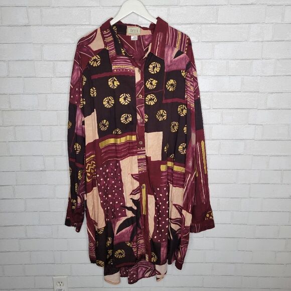 Bella Tops - Bella Vintage Pink Black Gold Button Down Long Sleeve Shirt